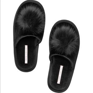 Victoria's Secret Shoes - Victoria’s Secret Pom Pom Slippers - Black Victoria's Secret Shoes - Victoria’s Secret Pom Pom Slippers - Black
